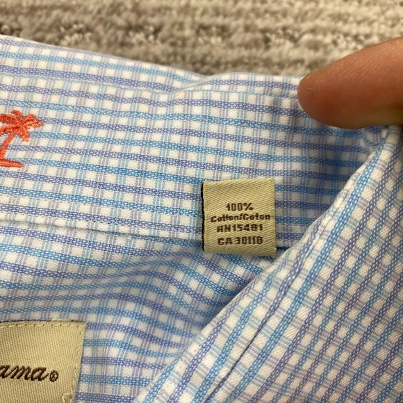 Tommy Bahama Shirt Men 16 32-33 Blue White Purple Checkered Button Up Casual - Picture 3 of 7